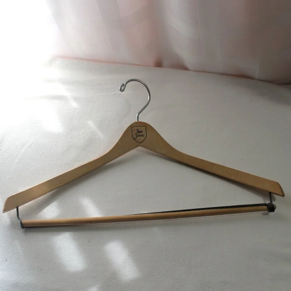 Vintage Tom James Wooden Suit Hanger, J.T. Batts Wishbone Hanger